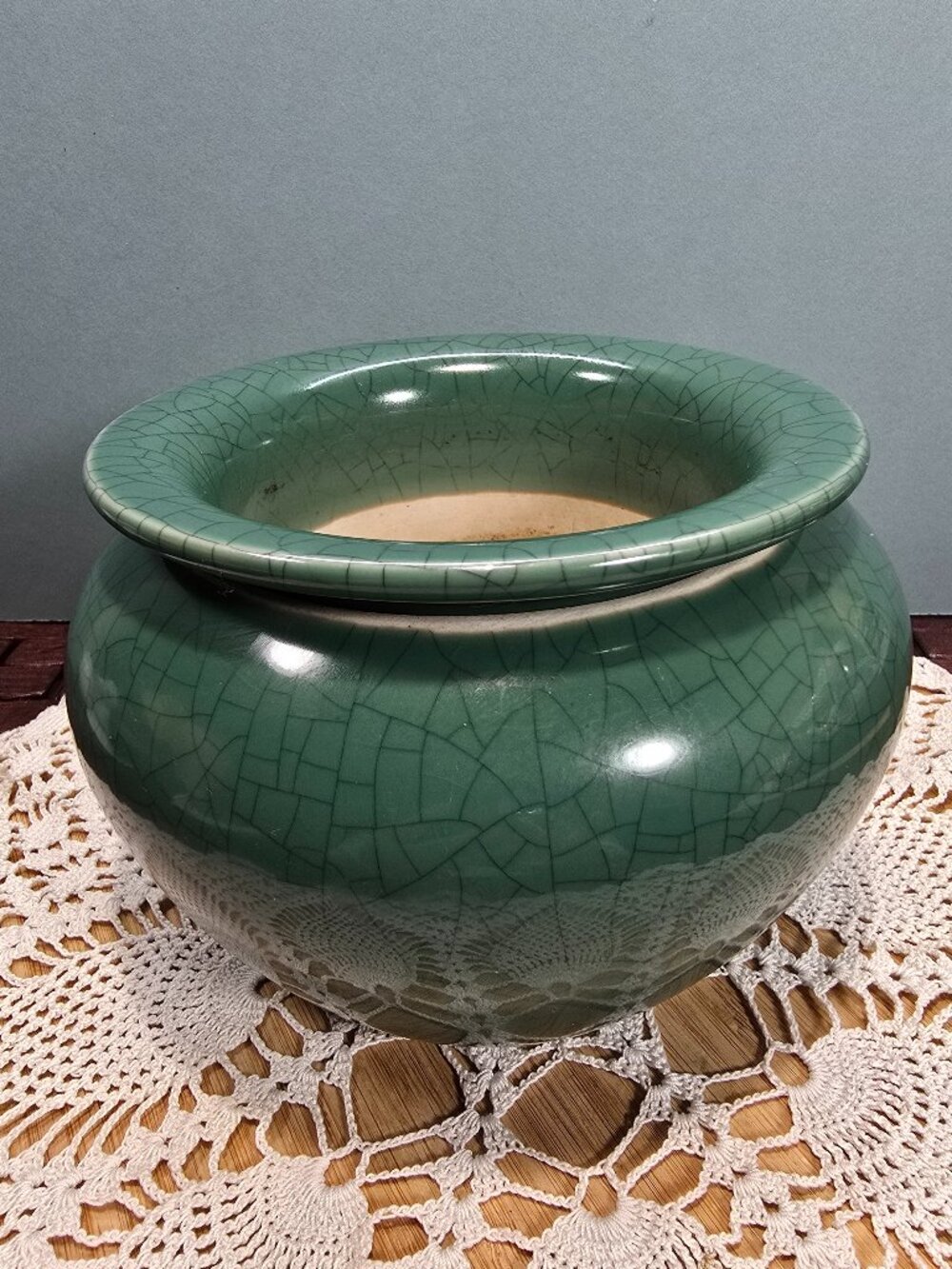 African Violet Pot Self-Watering Planter for Flowers Plants Green Crackle Glaze